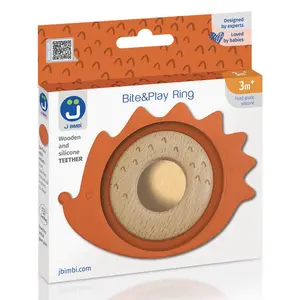 Anel de dentição de madeira e silicone para bebé JBimbi Bite&Play image-1