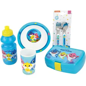 Vajilla infantil de vaso, cuenco, cubiertos y petaca Jemini Baby Shark image-0