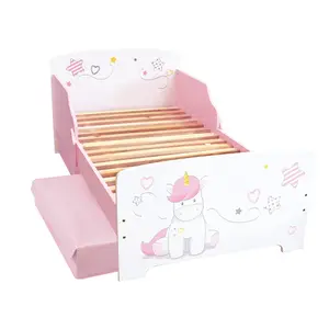 Łóżko dziewczęce z listwową podstawą i 2 szufladami Jemini Licorne image-0