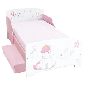 Łóżko dziewczęce z listwową podstawą i 2 szufladami Jemini Licorne image-1