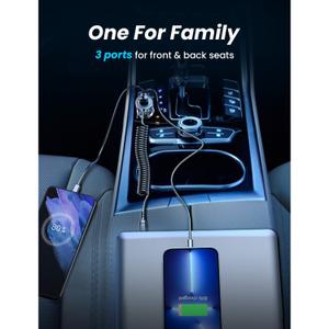 Chargeur de voiture 3 en 1, C+U avec câble spiralé de type C 1,5 m, 55 W Joyroom image-2