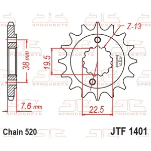 Standard Steel Motorcycle Sprocket JT Sprockets 520 Kawasaki KFX 400 2WD (KSF400A) 13T image-0