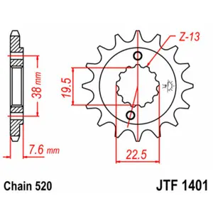 Standard Steel Motorcycle Sprocket JT Sprockets 520 Kawasaki KFX 400 2WD (KSF400A) 14T image-0