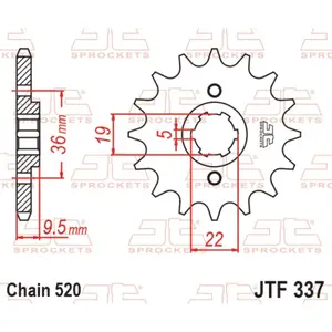 Standard Steel Motorcycle Sprocket JT Sprockets 520 Kawasaki KX 125 (KX125L) / Honda CR 500 R (PE02) 12T image-0
