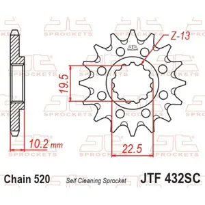 Mud-Resistant Steel Motorcycle Sprocket JT Sprockets 520 Beta Jonathan 350 / Suzuki DR 350 S 13T image-0