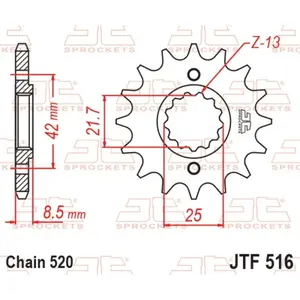 Standard Steel Motorcycle Sprocket JT Sprockets 520 Kawasaki KR-1 250 S (KR250C) / Suzuki GS 500 H 14T image-0