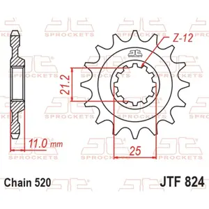 Standard Steel Motorcycle Sprocket JT Sprockets 520 Husqvarna SMR 450 (H812AB) / Hyosung TE 450 Rapier 12T image-0