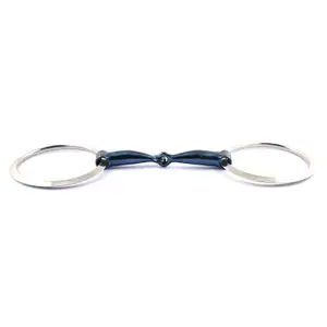 Double Broken Mouthpiece Bit for Horse Large Flat Rings Jump'In Blue Steel image-0