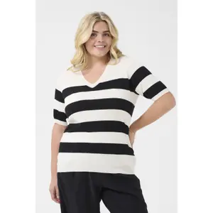 Sweter w paski z dekoltem w serek dla kobiet KAFFE Curve Lizzy image-1