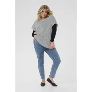 Poncho lavorato donna KAFFE Curve Rosa image-4