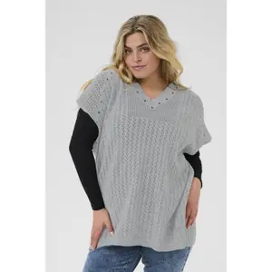 Poncho lavorato donna KAFFE Curve Rosa image-1