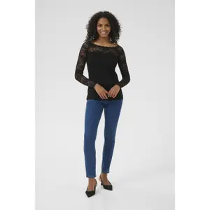 Lace boat neck t-shirt for women KAFFE image-1
