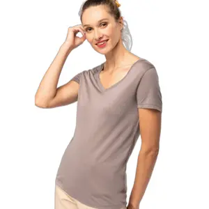 T-Shirt mit V-Ausschnitt und Ärmeln, Damen Kariban Lyocell Tencel™ image-0