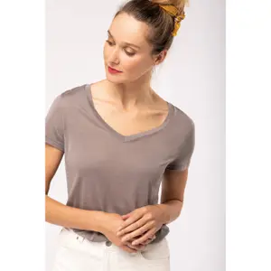 T-Shirt mit V-Ausschnitt und Ärmeln, Damen Kariban Lyocell Tencel™ image-3