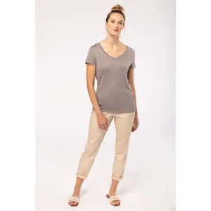 T-Shirt mit V-Ausschnitt und Ärmeln, Damen Kariban Lyocell Tencel™ image-1