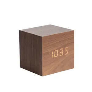 Wood veneer alarm clock Karlsson Mini Cube LED image-0