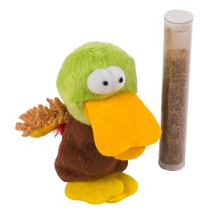 81659-plush-toy-for-duck-cat-with-catnip-kerbl-x1-brown-yellow-green-9-cm