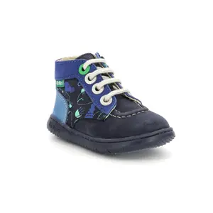 Aquatic print leather baby boy boots Kickers Bonzip image-0