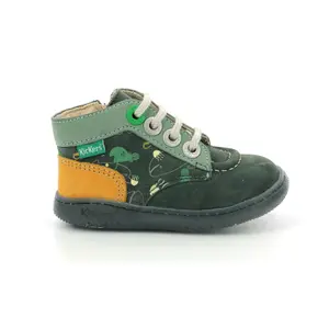 Aquatic print leather baby boy boots Kickers Bonzip image-0