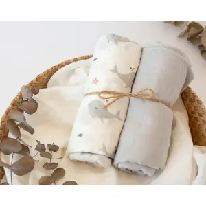 Lange em muselinas com baleias bebé Kiokids (x2) image-1