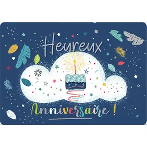 Dubbele kaart Kiub Des Plumes Et Des Fleurs Heureux Anniversaire image-0