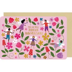 Dubbele kaart van veren en bloemen Kiub Anniversaire image-0