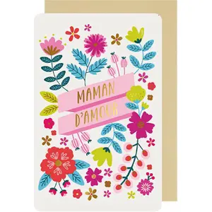 Dubbelkort med fjädrar och blommor Kiub Maman image-0