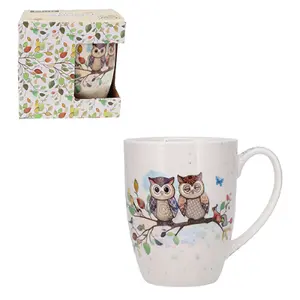 Taza redonda + caja abierta Kiub Portfolio Couple De Chouettes image-0