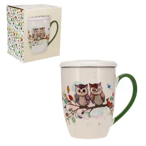 Rounded herbal tea mug + box Kiub Portfolio Couple De Chouettes image-0