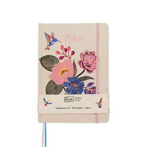 Bloc-notes dos colle cousu pivoines et colibris Kiub A5 image-0