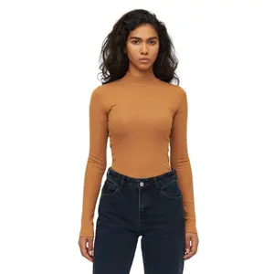 Women's long-sleeved stand-up collar T-shirt KnowledgeCotton Apparel Gots Vegan image-1