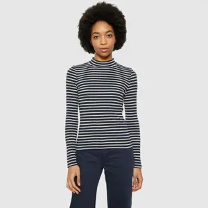 Women's Striped Funnel Neck Top KnowledgeCotton Apparel image-1