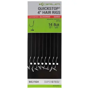 Hooks Korum 4 Big Fish Hair Rigs W/Quickstops Barbed (x8) image-0