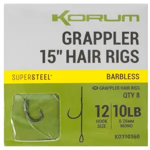 Vleesetende haak Korum Grappler Hair Rigs 15 Barbless 12 (x8) image-0