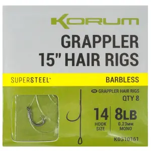 Vleesetende haak Korum Grappler Hair Rigs 15 Barbless 14 (x8) image-0
