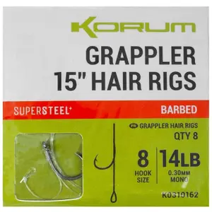 Δόλωμα για θήραμα Korum Grappler Hair Rigs 15 Barbed 8 (x8) image-0