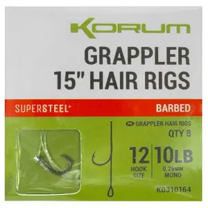 Vleesetende haak Korum Grappler Hair Rigs 15 Barbed 12 (x8) image-0