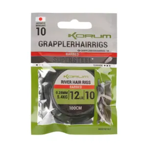 Kødædende krog Korum Grappler Hair Rigs 1M Barbed 10 (x6)