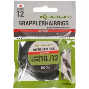 Vleesetende haak Korum Grappler Hair Rigs 1M Barbed 12 (x6) image-0