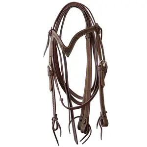 Bridões de equitação para cavalo castanho-escuro Lakota Browband flower Tooling image-0