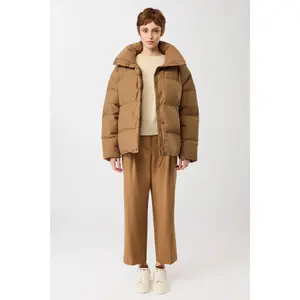 Women's High Collar Padded Jacket with Snap Buttons LangerChen image-1