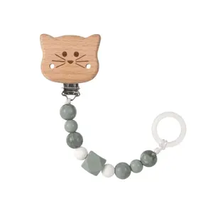 Wooden/silicone pacifier attachment Lässig Little Chums Chat image-0