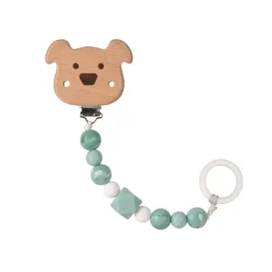 Wooden/silicone pacifier attachment Lässig Little Chums Chien image-0