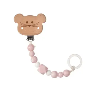 Wooden/silicone pacifier attachment Lässig Little Chums Souris image-0