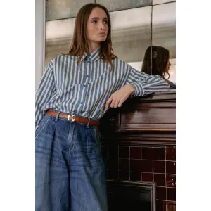 Camisa de manga longa listrada larga mulher Le Temps des cerises Ana image-1