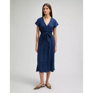 Mid-length denim dress with belt for women Lee
