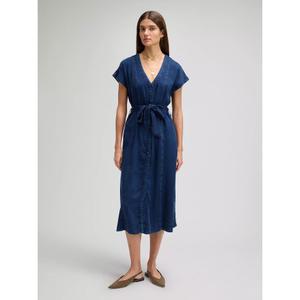 Mid-length denim dress with belt for women Lee image-1