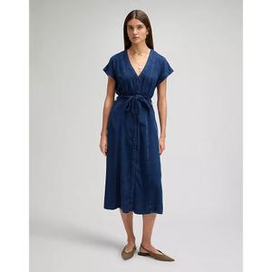 Mid-length denim dress with belt for women Lee image-4