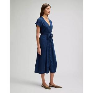 Mid-length denim dress with belt for women Lee image-6