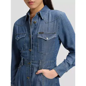 Women's long sleeve denim dress Lee Western Mid Calf image-5
